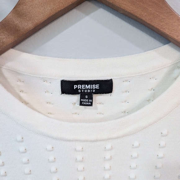 Premise Cream Ribbed Fitted Short Sleeve Tee - Picture 3 of 7
